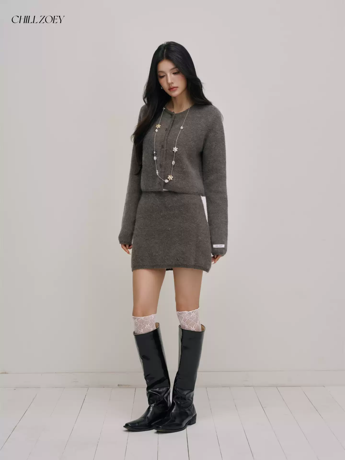 Chill Zoey Dark Grey Soft Knit Two-Piece Set(SEPERATE)