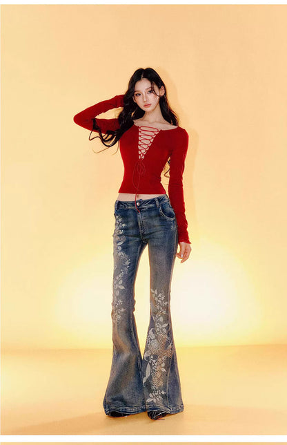 Tut tuto Vintage rose embroidered low waist jeans