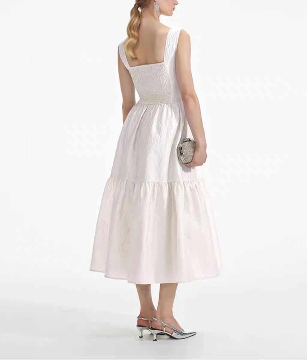 Self-Portrait WHITE TAFFETA V-NECK MIDI DRESS