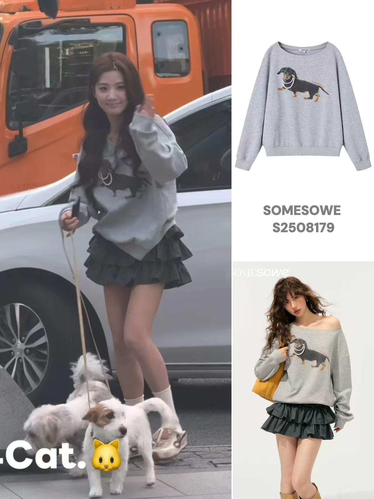 SOMESOWE S2508179 Pearl dachshund one shoulder hoodie