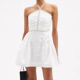 Self-Portrait WHITE TAFFETA DIAMANTE MINI DRESS