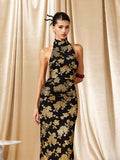 FINDYAWINGS Golden Black Cheongsam