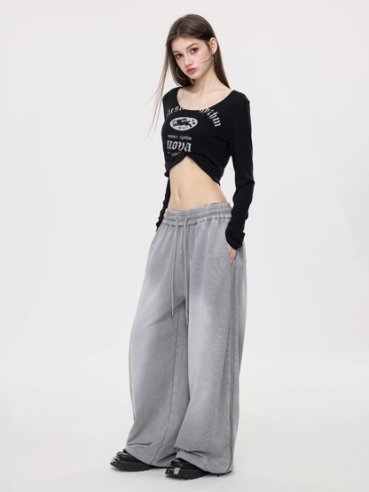 Nova Street Washed Grey Wide Leg Sweatpants