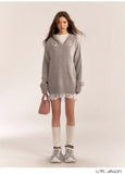 AsGony ASG24554/ASG24553 Grey Sweater & Lace Dress