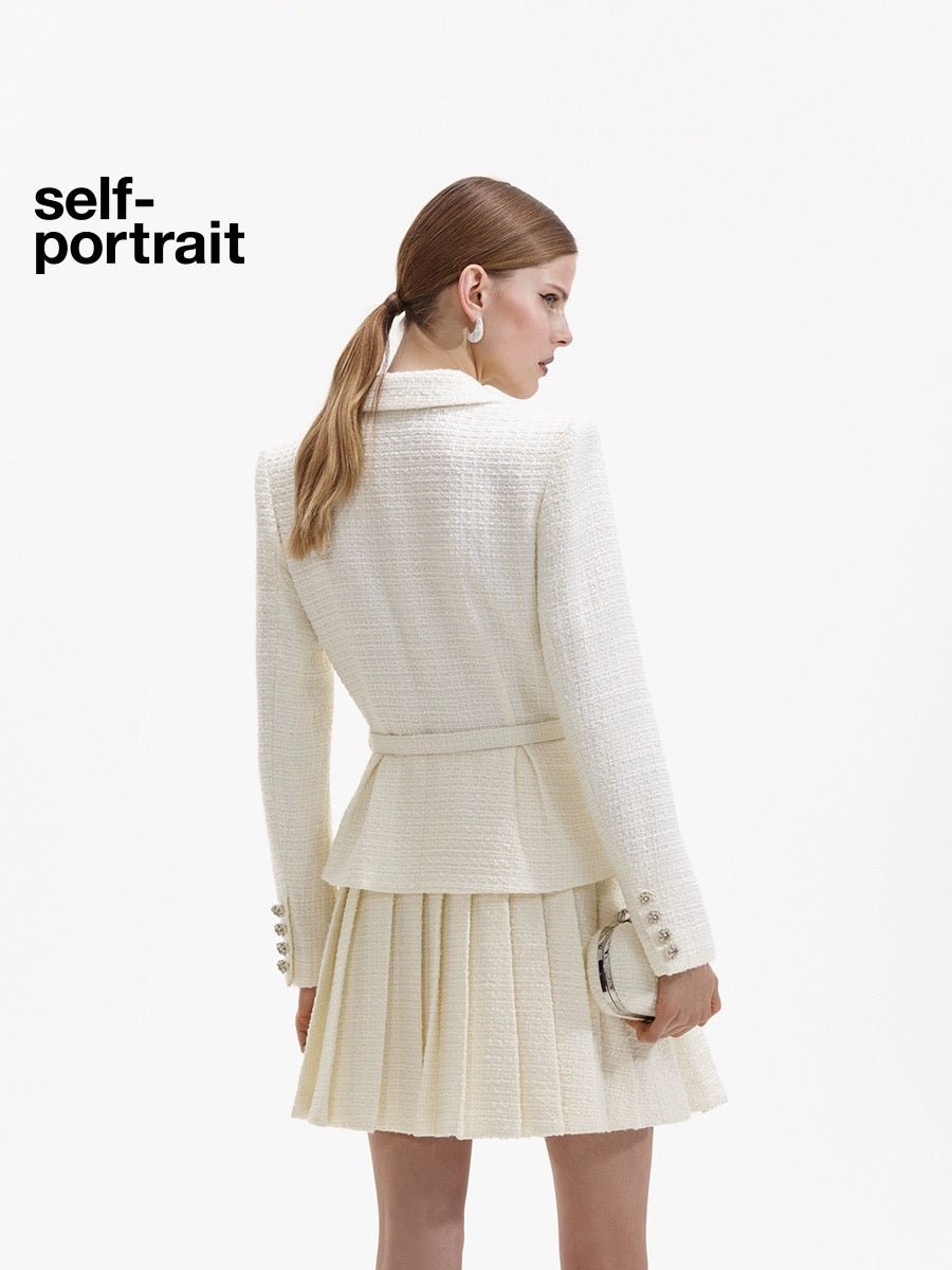 Self-Portrait CREAM BOUCLE MINI JACKET DRESS