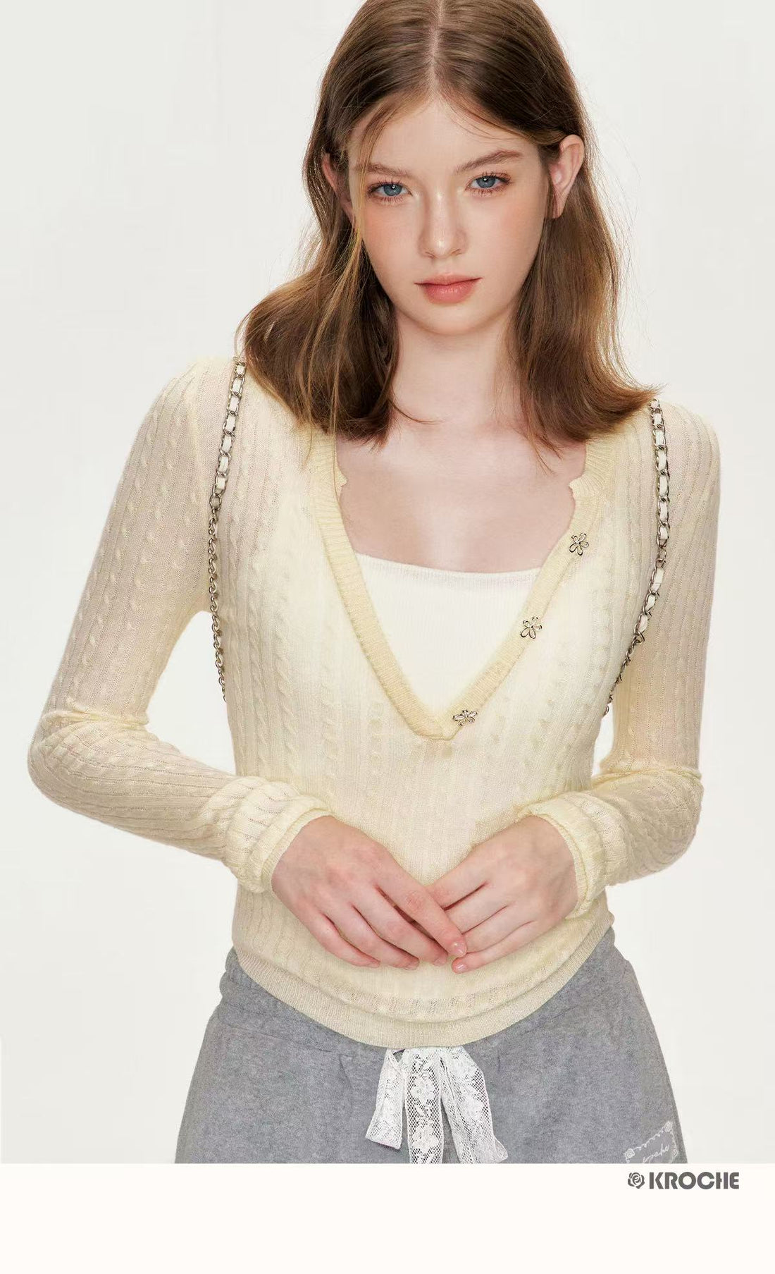 Kroche Contrasting knitted sweater (2color)