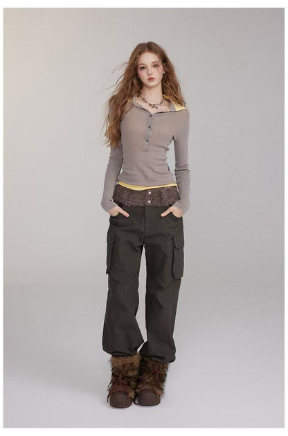 VIA PITTI V24DP204 Fluffy patchwork cargo pants