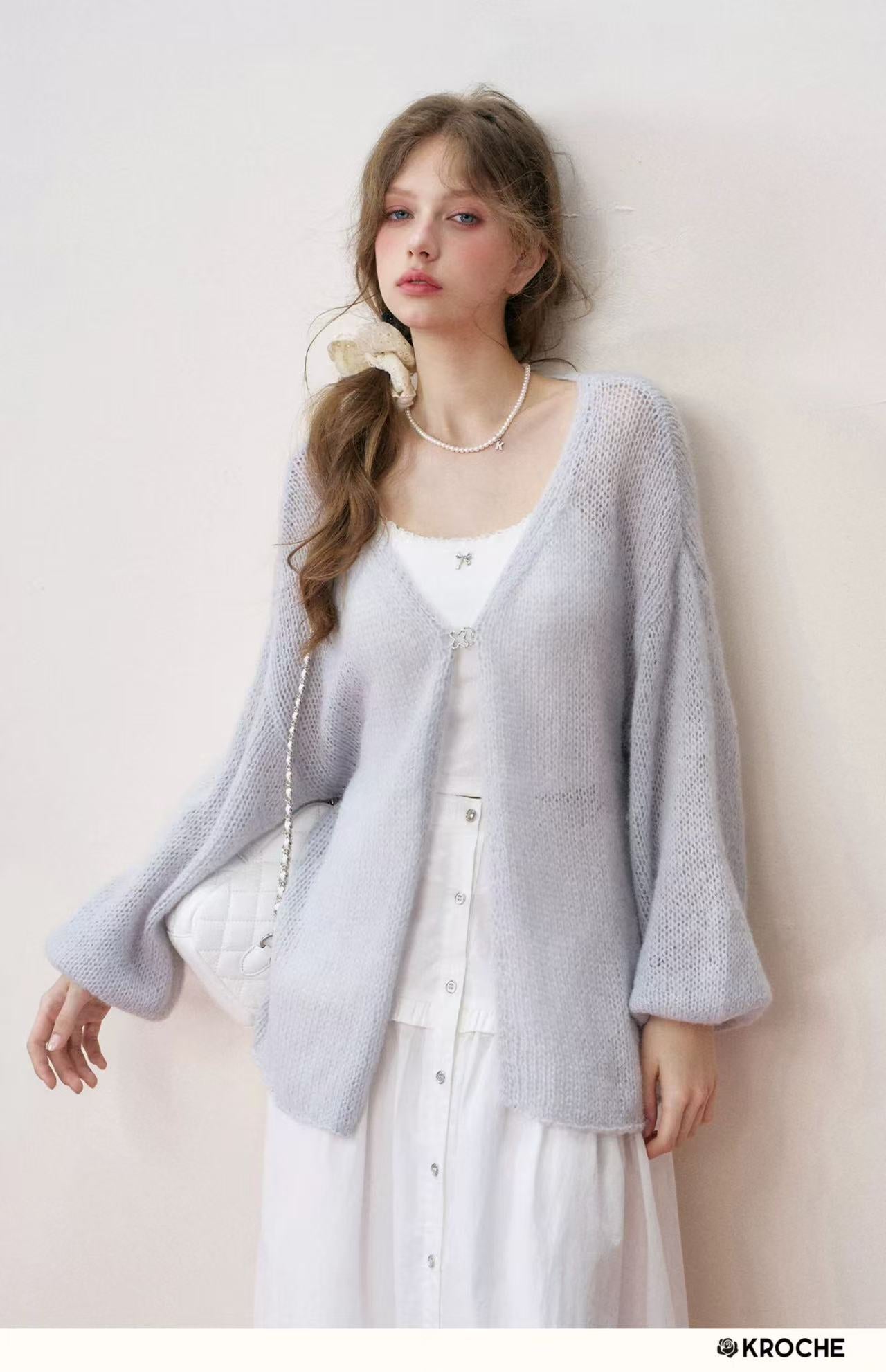 Kroche [Star Style] Mohair Cardigan &amp; Cloud Midi Skirt