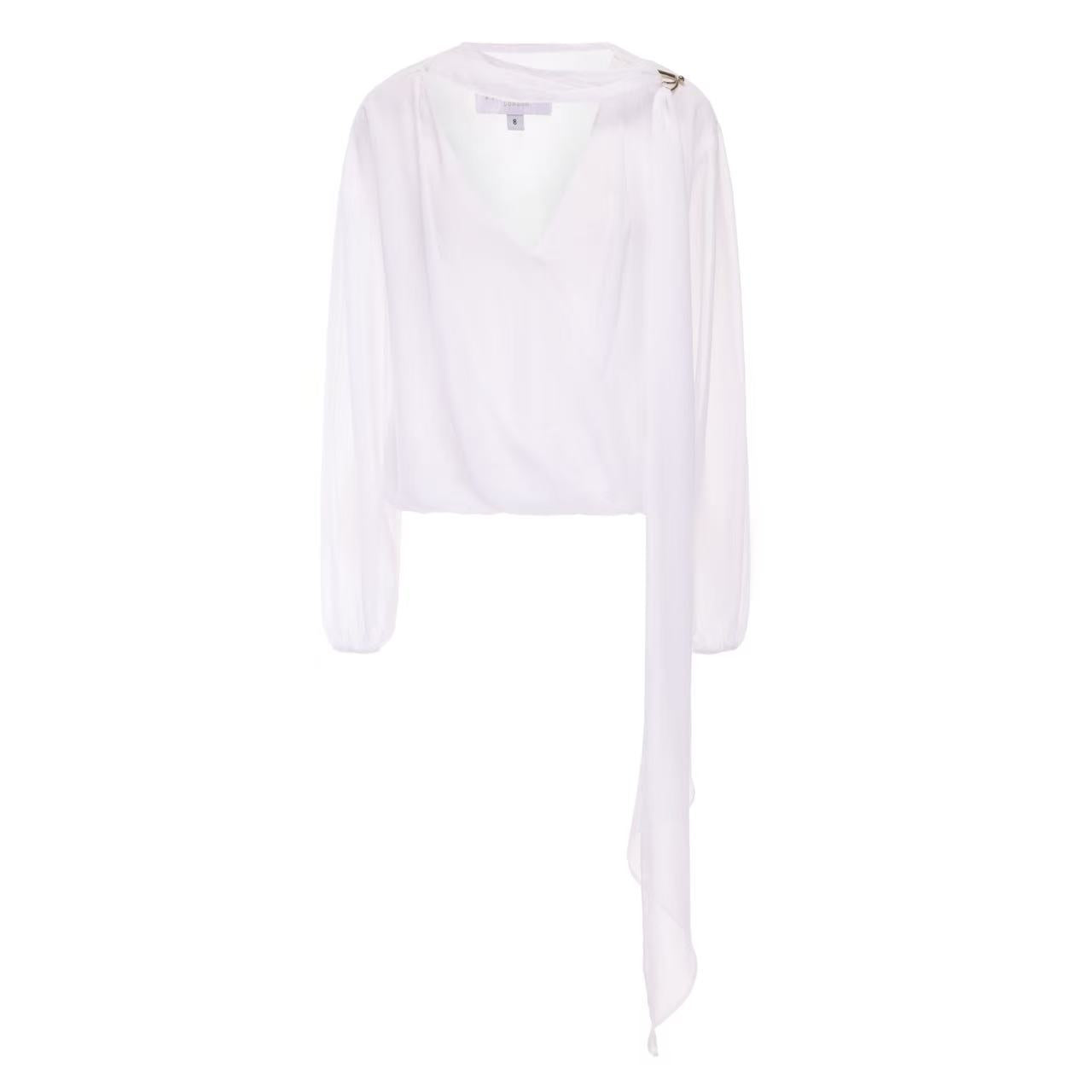 Kingwen White V-neck ribbon shirt  + lace up shorts set (seperate)