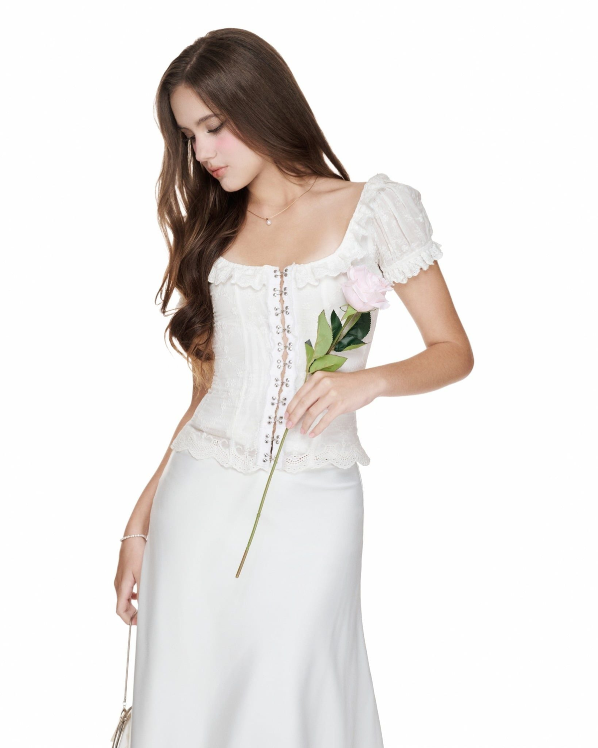 Ouah Tender Reverie corset &amp; White Powder Lace silky skirt