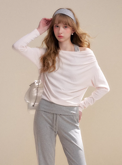 Kroche KZY8071&amp;KZY8072 Off shoulder contrasting T-shirt + pants