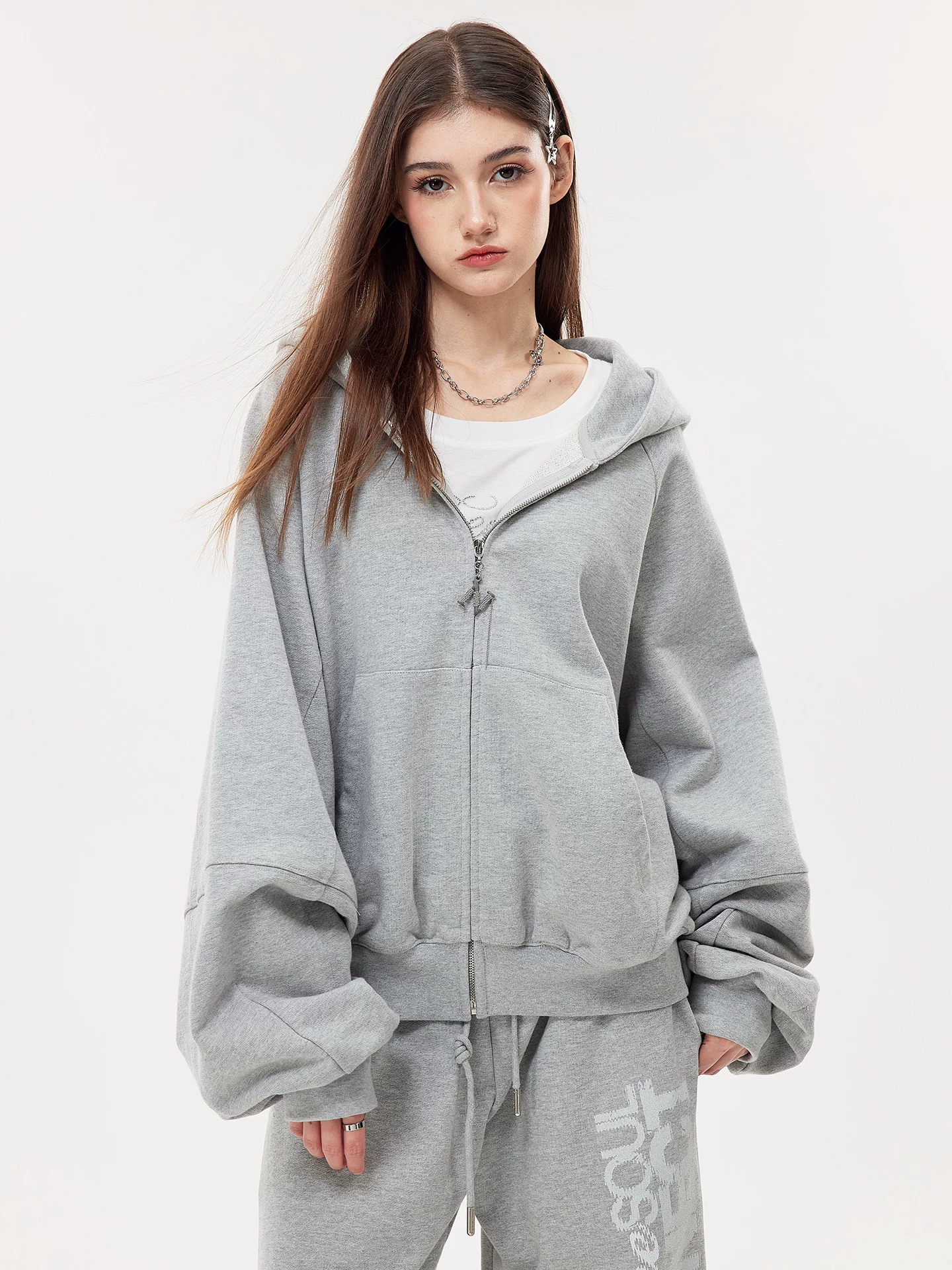 Nova Street Grey Heavy Detail Curved Leg Sweatsuit(SEPERATE)