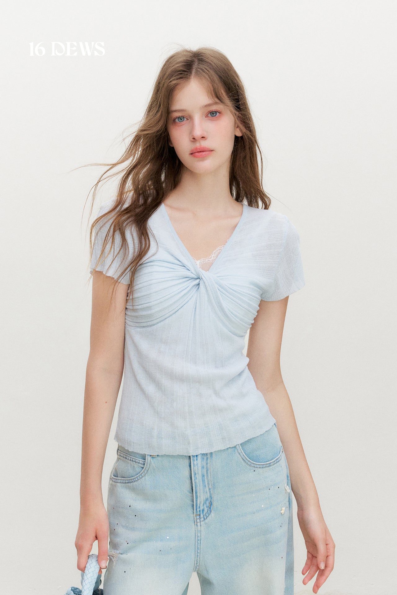 16DEWS 16D26367 Ribbed Knit Short-Sleeve Top