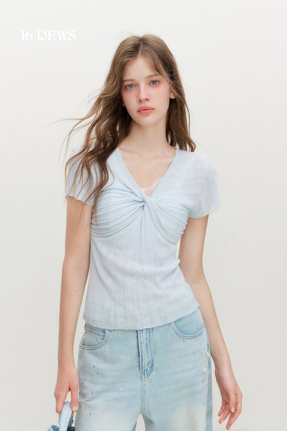 16DEWS 16D26367 Ribbed Knit Short-Sleeve Top