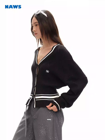 NAWS Newport Classic Contrast Stripe V-Neck Slim Fit Cardigan(2color)