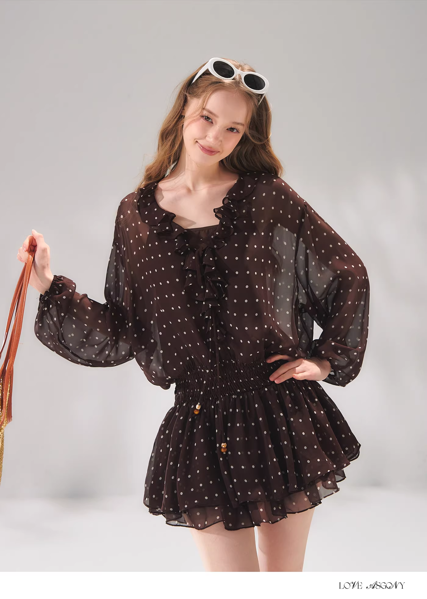 AsGony ASG26061 Pearl string French chiffon ruffle edge dress