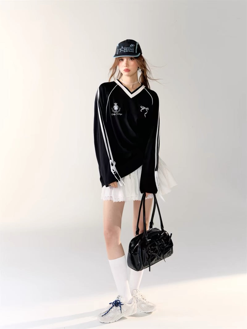 AsGony [Best Seller] 24457Blokette Bow T-shirt (2color)