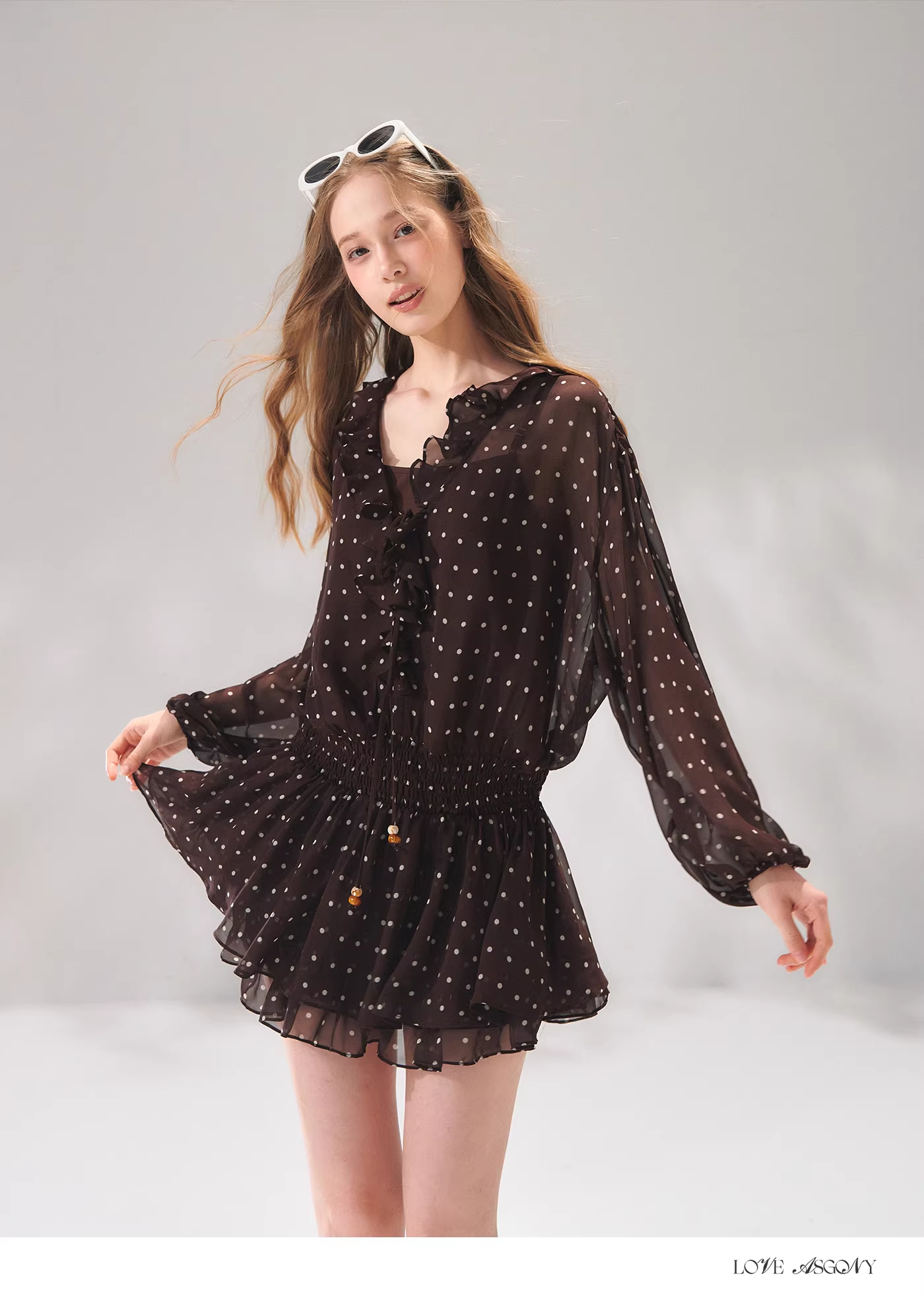 AsGony ASG26061 Pearl string French chiffon ruffle edge dress