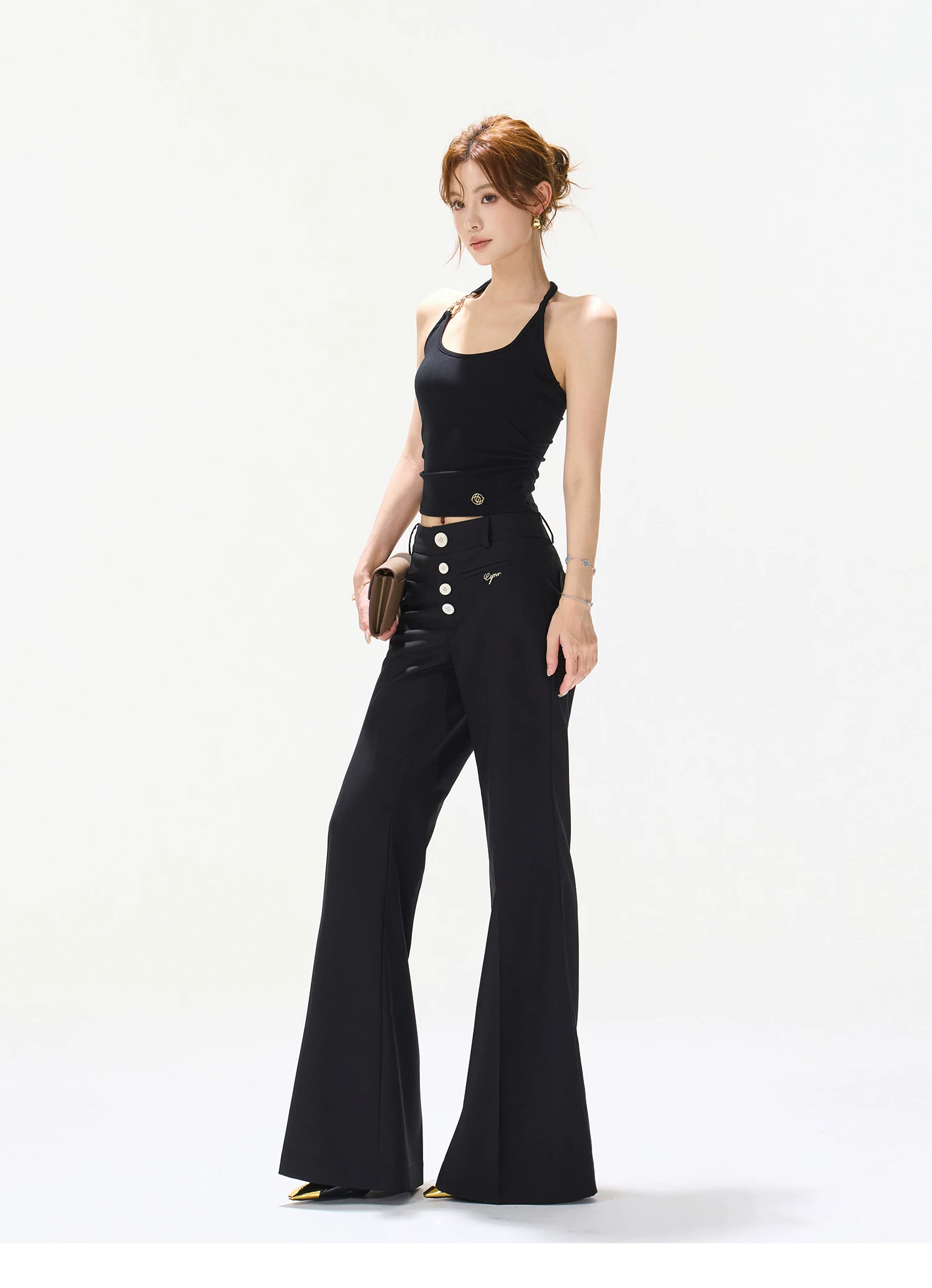 CYNR Halter Neck Knot Front Tank Top &amp; Drawstring Bodycon Skirt