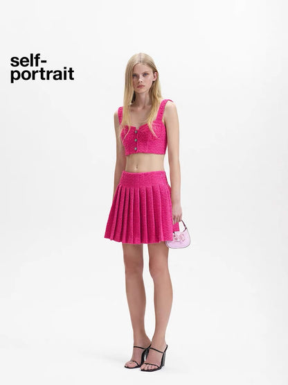 Self-Portrait PINK PLEATED MINI SKIRT