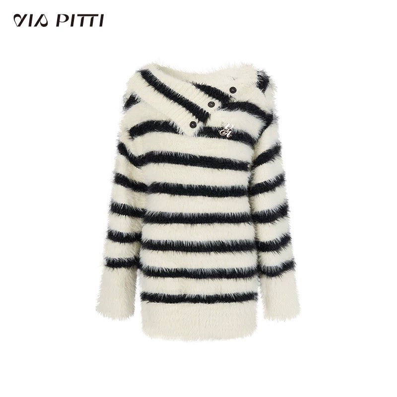 VIA PITTI [Best Seller] Contrast Off-shoulder Sweater(3color)