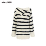 VIA PITTI Contrast Off-shoulder Sweater(3color)