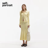 Self-Portrait YELLOW RIBBED VISCOSE KNIT TOP