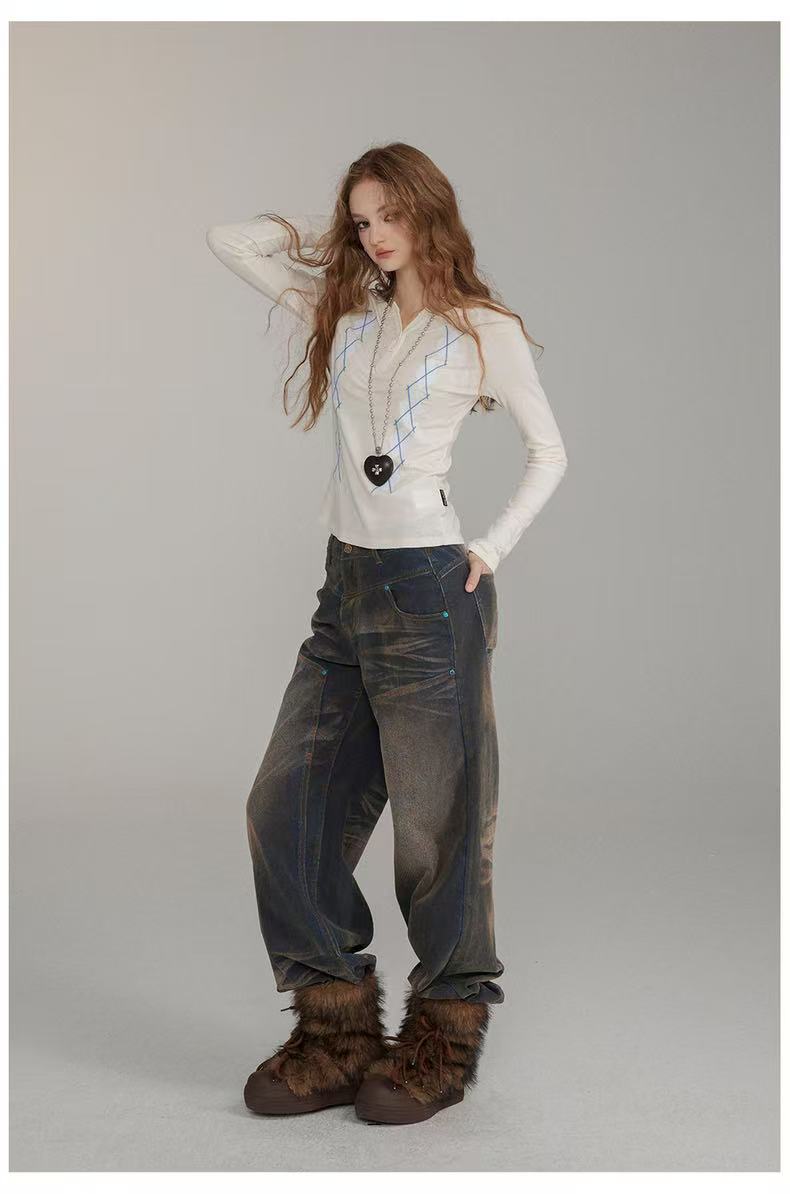 VIA PITTI V24DTP262 Diamond embroidered long-sleeved top