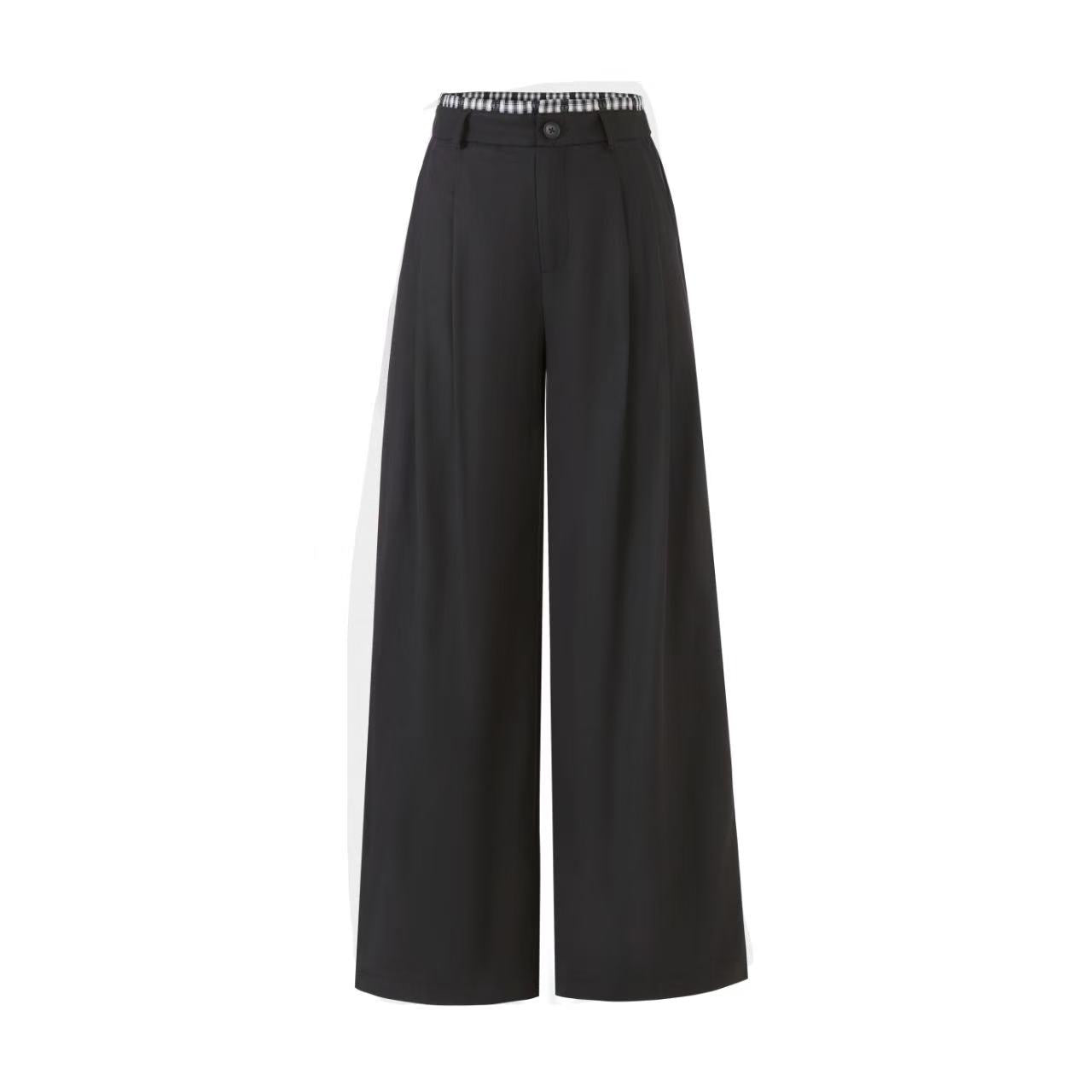 Lafreedom LAC350115 Simple checkered patchwork loose pants (2color)