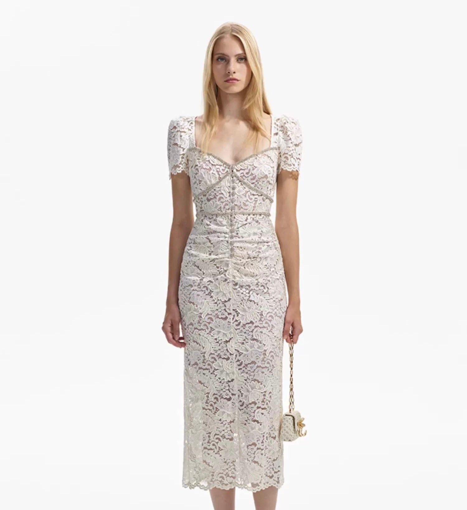 Self-Portrait SALE CREAM CORD LACE MIDI DRESS