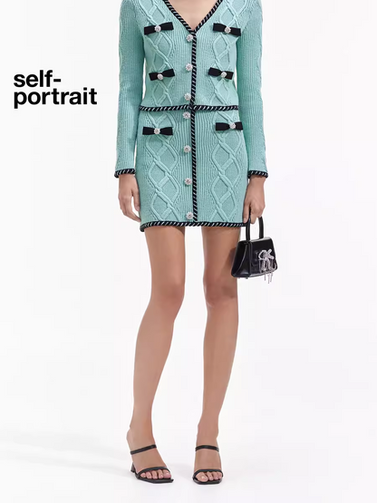 Self-Portrait MINT GREEN KNIT MINI SKIRT