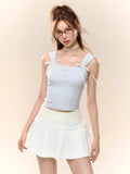 AsGony CREAM LACE PLEATED MINI SKIRT