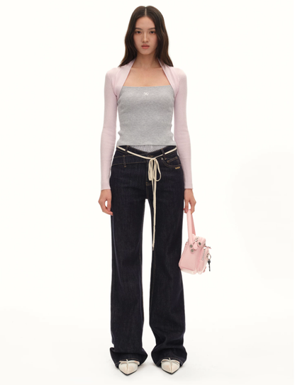 NAWS Fake two contrasting splicing slim knit top
