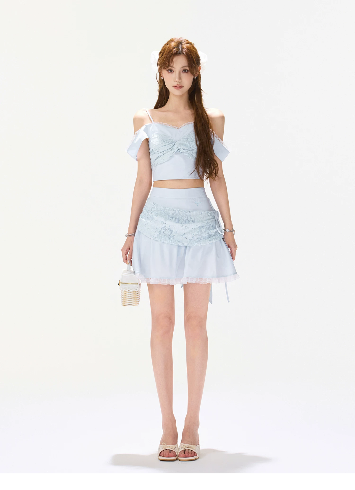 CYNR Lace Off Shoulder Top and Shorts Set
