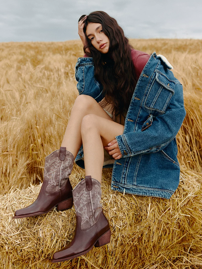 BREADTREE Washed Denim Color-Block Booties(2color)