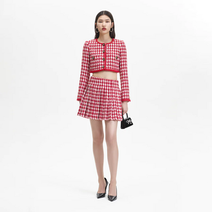 Self-Portrait Red Check Boucle Mini Dress