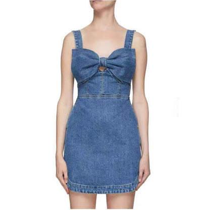 Self-Portrait DENIM BOW MINI DRESS