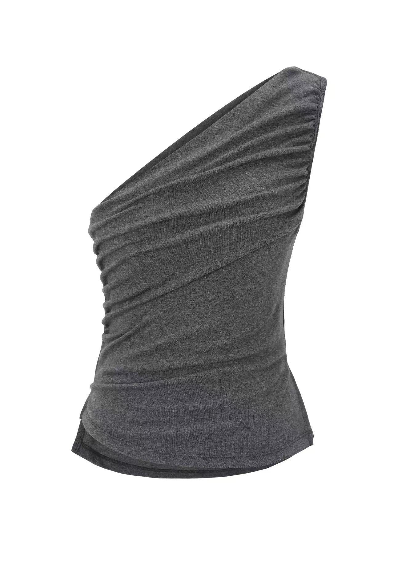 Threetimes One-shoulder drape top (2color)