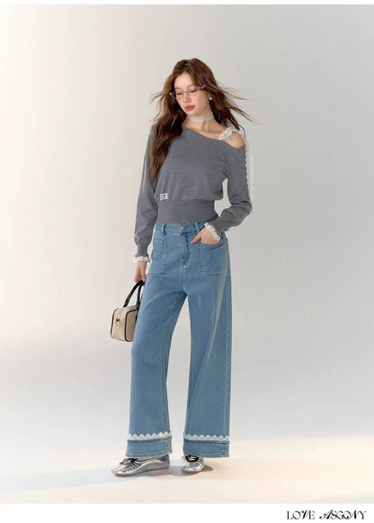 AsGony ASG24727 Lace straight leg jeans