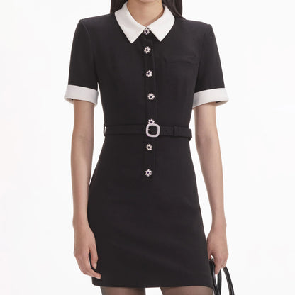 Self-Portrait BLACK CREPE CONTRAST MINI DRESS