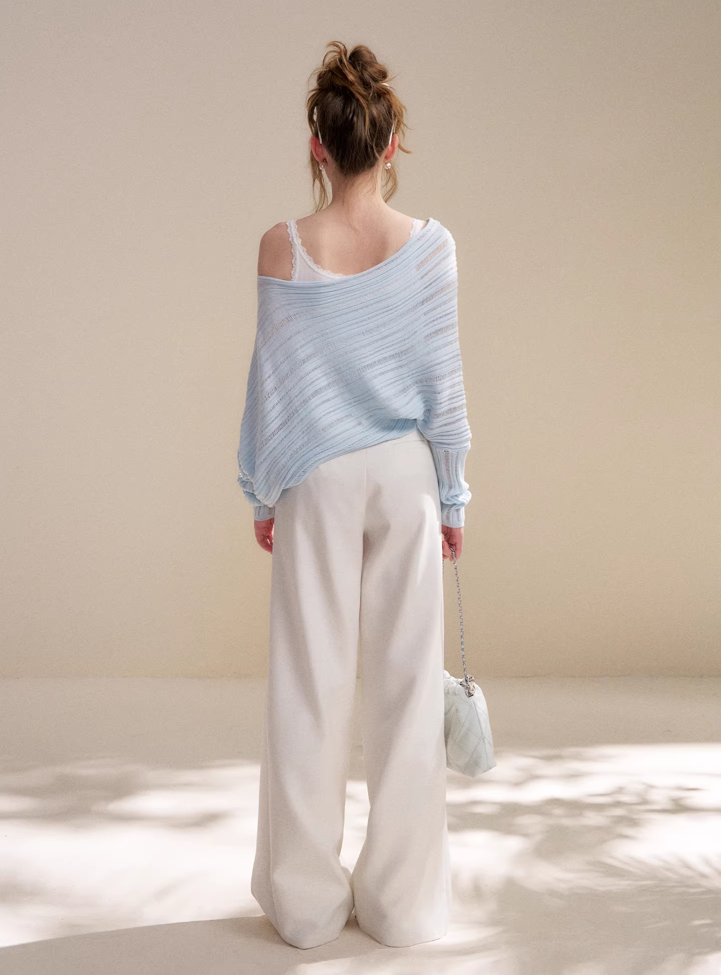 Kroche KP9080 Cutout Batwing Sleeve Knit Top &amp;Pearl Pants