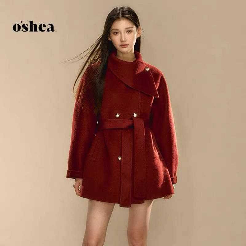 OShea 4D01D1036 Lapel Midi Coat-red