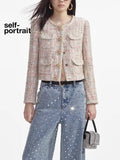 Self-Portrait Diamante Button Tweed Jacket