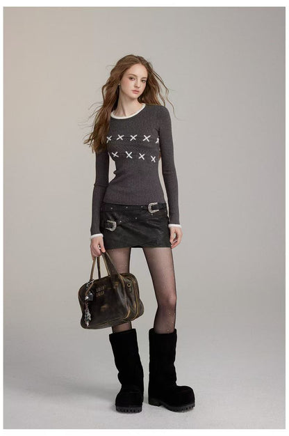 VIA PITTI V24DK288 Plush patchwork knit base top