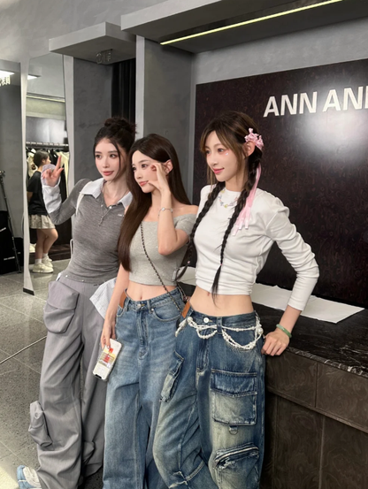 ANN ANDELMAN [Star Style] Splicing shirt fake two-piece pullover sweater