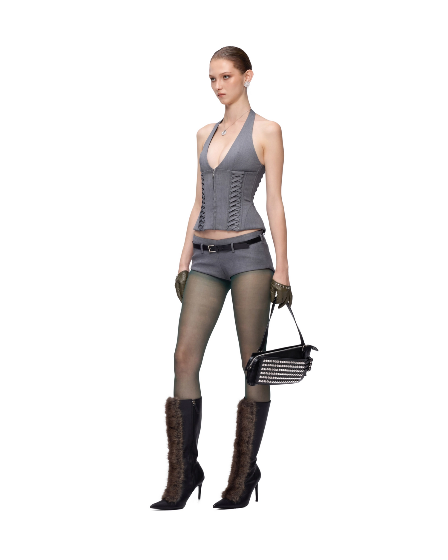 FANCì CLUB [Best Seller] Julia Halterneck Corset Top(3color)
