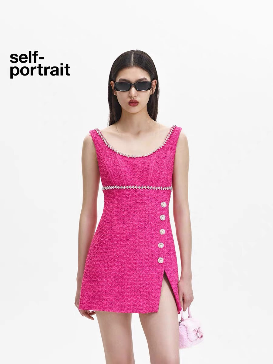 Self-Portrait PINK EMBELLISHED MINI DRESS