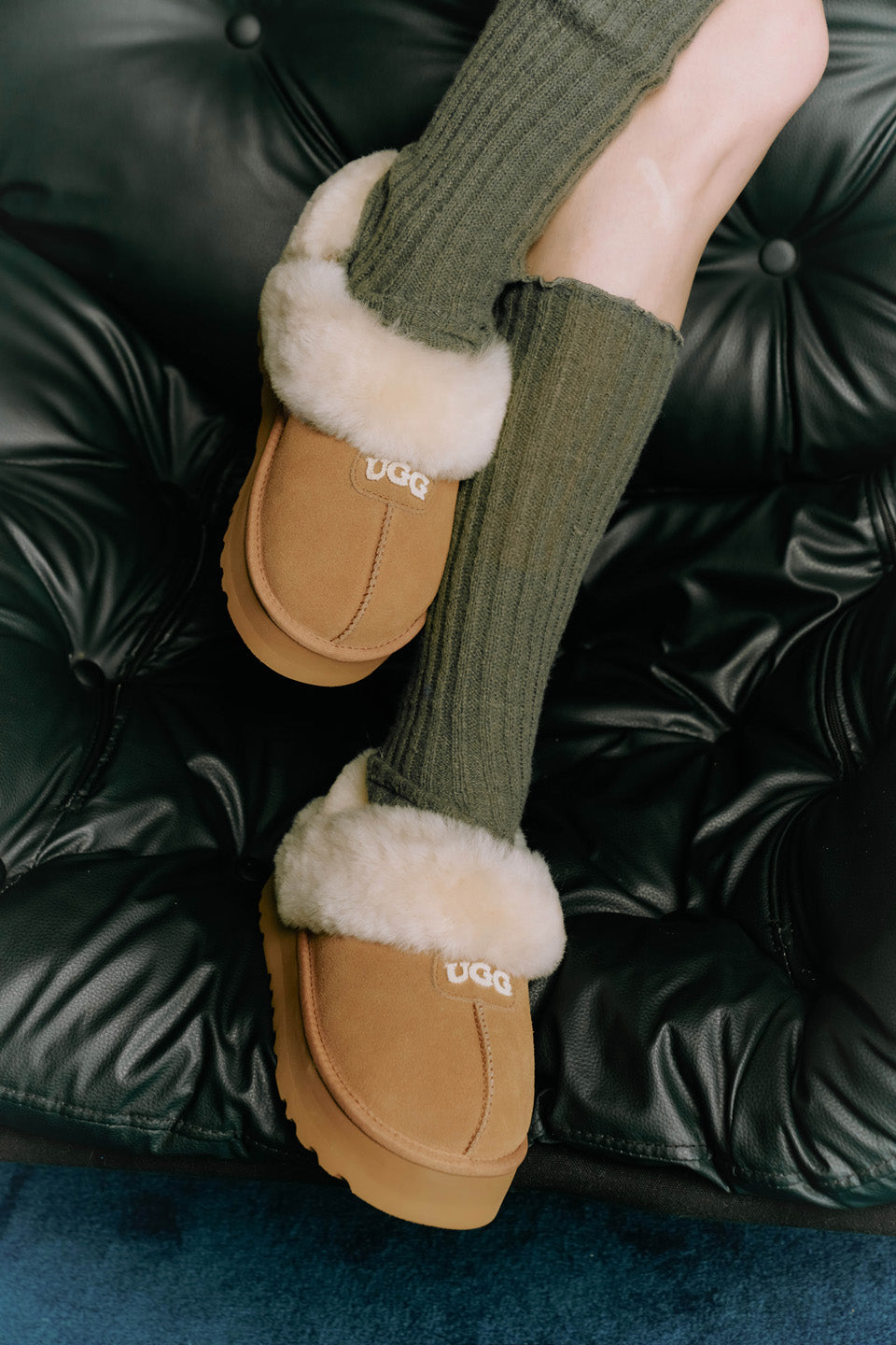 OZLANA UGG OZ3005 CLASSIC COQUETTE LOGO PLATFORM SLIPPER (DETACHABLE FEATURE)