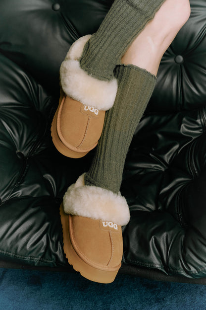 OZLANA UGG OZ3005 CLASSIC COQUETTE LOGO PLATFORM SLIPPER (DETACHABLE FEATURE)