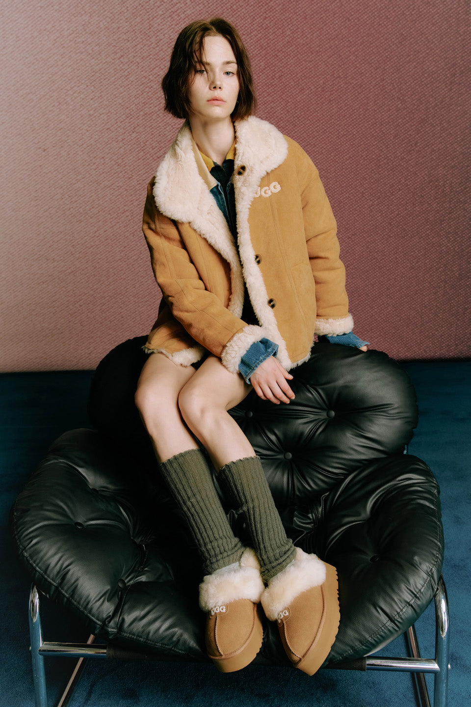 OZLANA UGG OZ3005 CLASSIC COQUETTE LOGO PLATFORM SLIPPER (DETACHABLE FEATURE)